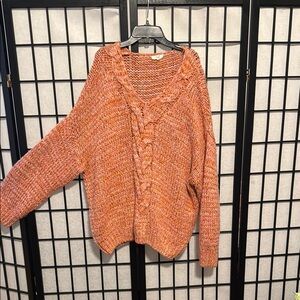 Easel Cozy Orange V-Neck Sweater